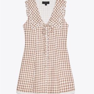 Zara brown Gingham Embroidered Mini Dress